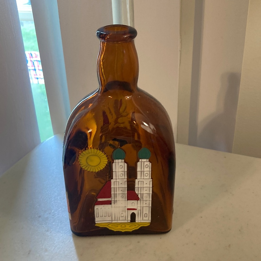 Stained glass Amber Color Anton “Riemerschmid Munchcn”collectible liquor bottle